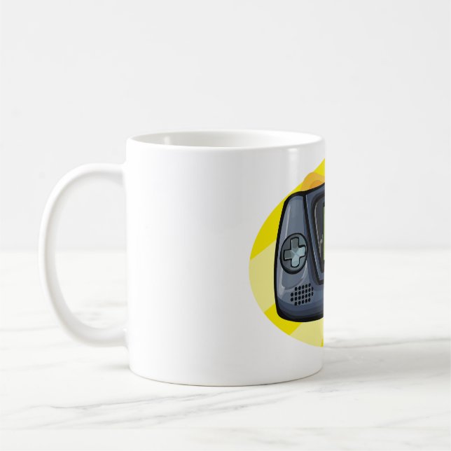 Retro 90s Handheld Game Console Gamer Coffee Mug (Left)
