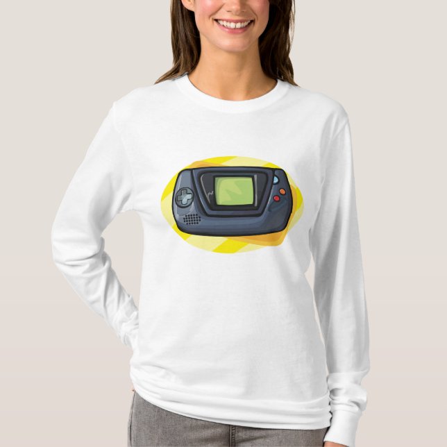Retro 90s Handheld Game Console Gamer T-Shirt (Front)