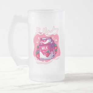 Retro 90s Japanese Kawaii Strawberry Milk Frosted  Frosted Glass Beer Mug