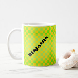 Retro 90s Lemon Yellow Lime Green Chequerboard Coffee Mug