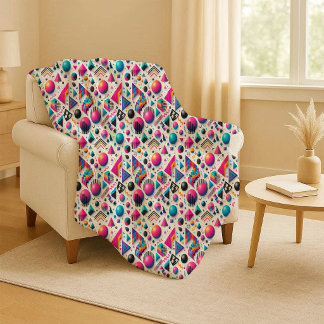 Retro 90s Memphis Geometric Neon Bold Sherpa Blank Blanket