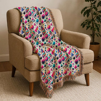 Retro 90s Memphis Geometric Neon Bold Throw Blanke Blanket