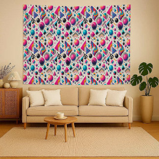 Retro 90s Memphis Geometric Neon Bold Wall Tapestr Tapestry