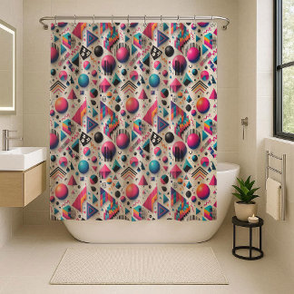 Retro 90s Memphis Geometric Neon Shower Curtain