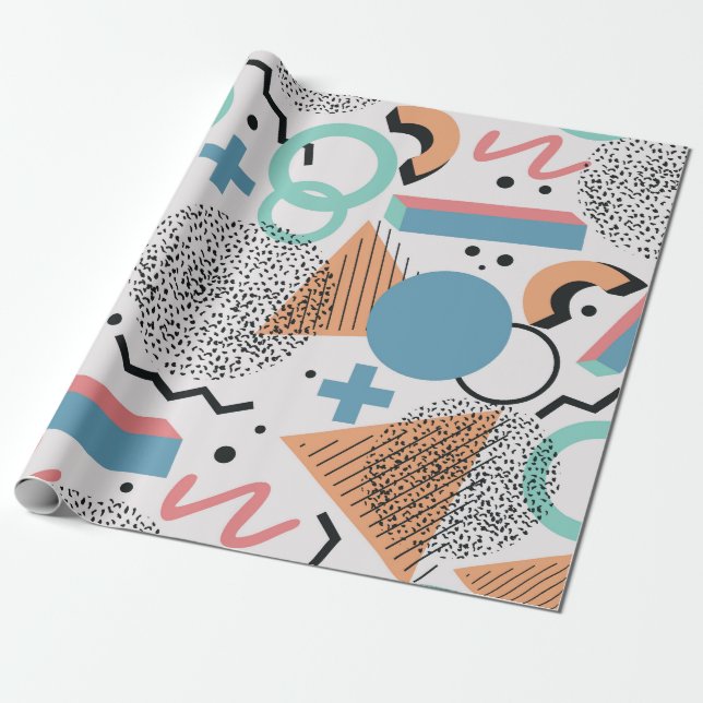 Retro 90s Memphis Pattern Wrapping Paper (Unrolled)