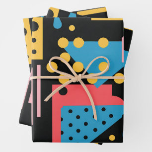 Retro 90s Memphis Style Geometric Abstract Graphic Wrapping Paper Sheet