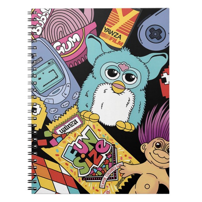Retro 90s Nostalgia Doodle Pattern Toy and Tech  Notebook (Front)
