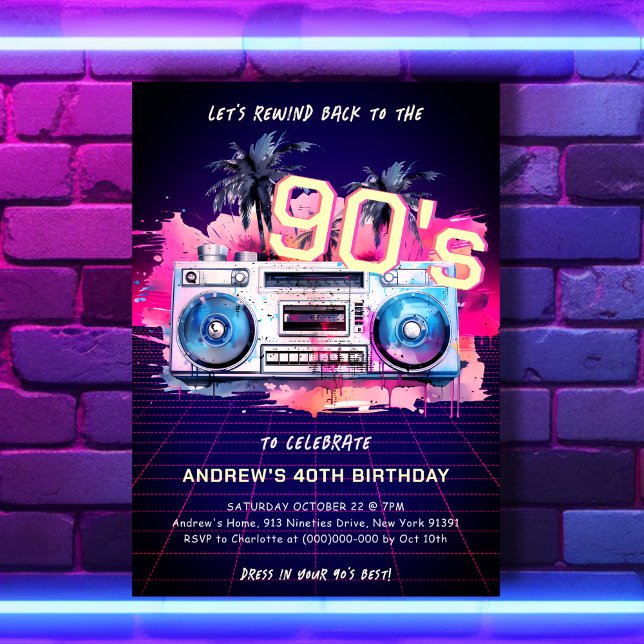 Retro 90's Party Birthday Invitation (Creator Uploaded)