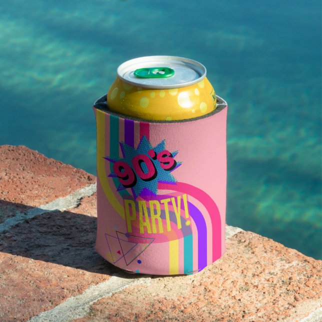 Retro 90's Party Pink Nostalgic Birthday Can Cooler (In Situ Pool)