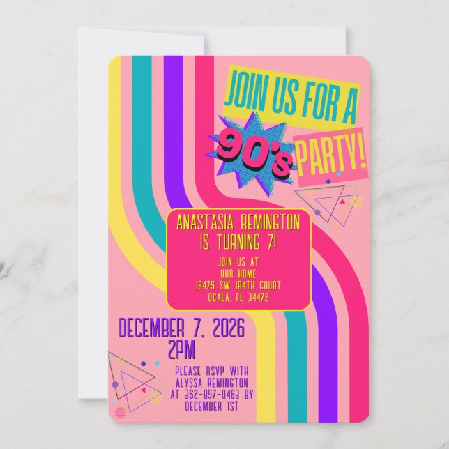 Retro 90's Party Pink Nostalgic Birthday Invitation (Front)