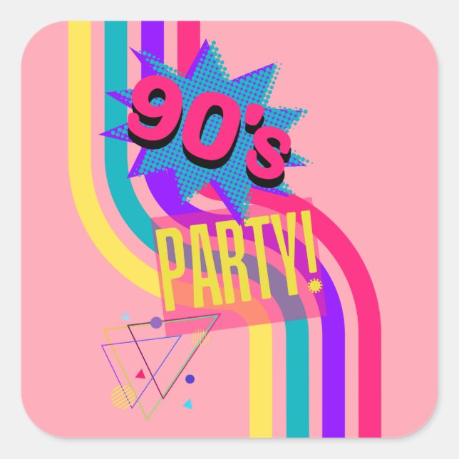 Retro 90's Party Pink Nostalgic Birthday Square Sticker (Front)