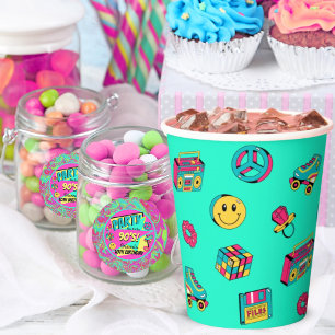 Retro 90s pattern aqua pink teal birthday party paper cups