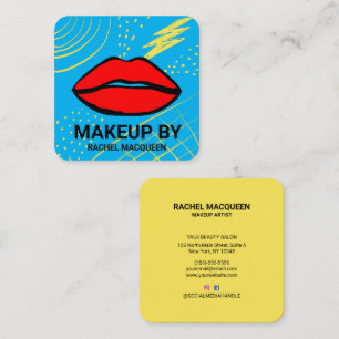 Retro 90's Red Yellow Geometric Lips Makeup Square Square Business Card