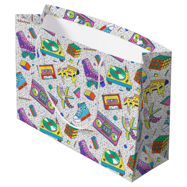 Retro 90s Skate Party Pattern Large Gift Bag (Back Angled)