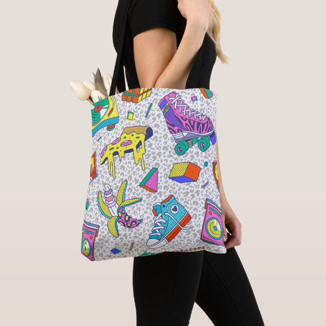 Retro 90s Skate Party Pattern Tote Bag (Close Up)