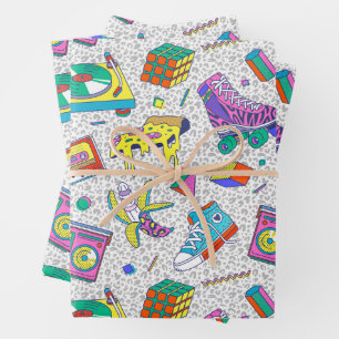 Retro 90s Skate Party Pattern Wrapping Paper Sheet
