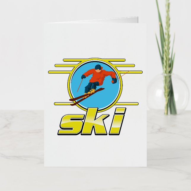 Retro 90s ski logo foil greeting card (Front)