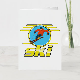 Retro 90s ski logo foil greeting card