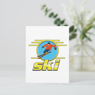 Retro 90s ski logo postcard