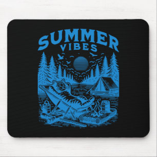 Retro 90s Summer Vibes Cat Camping Funny Cat Meme Mouse Mat