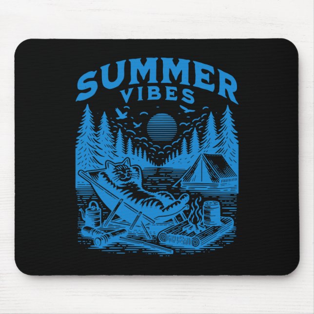 Retro 90s Summer Vibes Cat Camping Funny Cat Meme  Mouse Mat (Front)