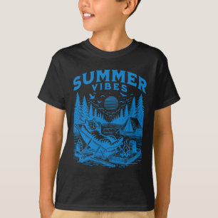 Retro 90s Summer Vibes Cat Camping Funny Cat Meme  T-Shirt