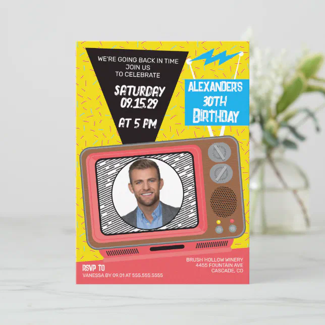 Retro 90's TV Birthday Party Invitation | Zazzle
