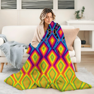 Retro 90s Vibrant Neon Color Abstract Pattern Fleece Blanket