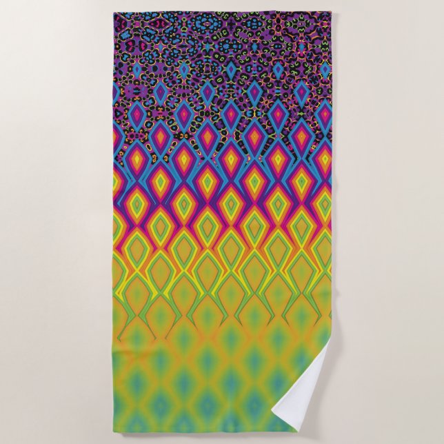 Retro 90s Vibrant Neon Colour Abstract Pattern Beach Towel (Front)
