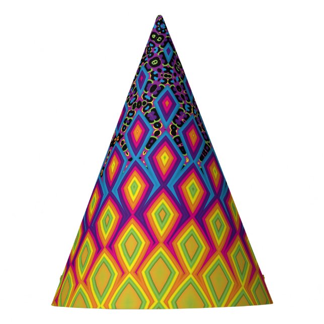 Retro 90s Vibrant Neon Colour Abstract Pattern Party Hat (Front)