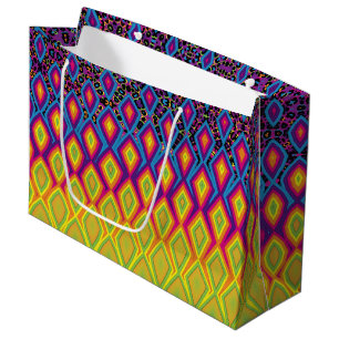 Retro 90s Vibrant Neon Colour Abstract Pattern Pla Large Gift Bag