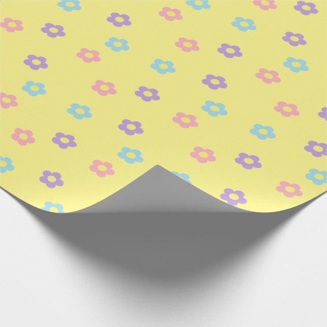 Retro 90s Y2k Pastel Flowers Yellow Wrapping Paper (Corner)