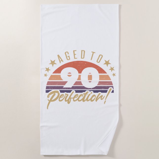 Retro 90th Birthday Humour Beach Towel (Front)