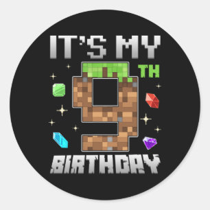 Retro 9th Birthday Boy Level 9 Video Gamer Pixel G Classic Round Sticker
