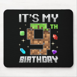 Retro 9th Birthday Boy Level 9 Video Gamer Pixel G Mouse Mat