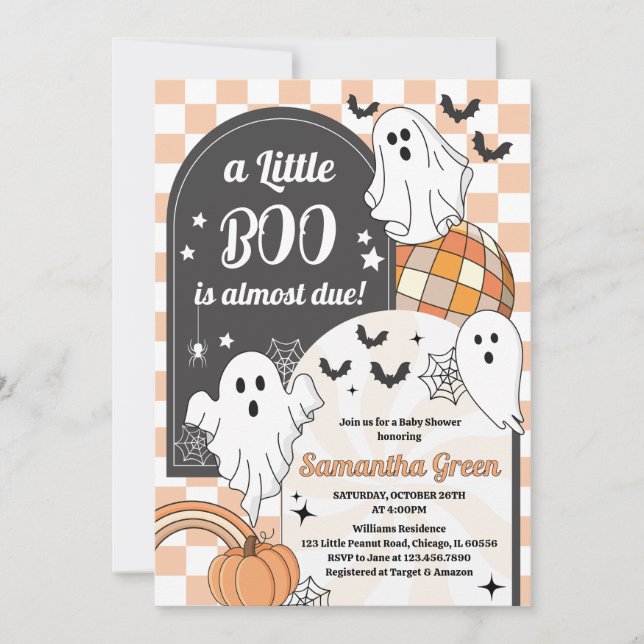 Retro A Little Boo Halloween Baby Shower Invitation (Front)