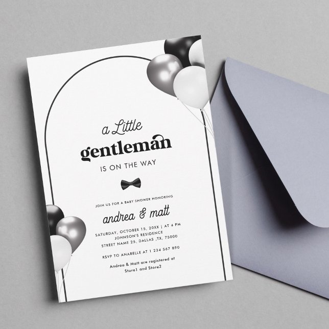 Retro A Little Gentleman Arch Bow Tie Baby Shower Invitation (Creator Uploaded)