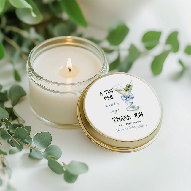 Retro A Tini One Martini Blue Bow Boy Baby Shower Classic Round Sticker (Creator Uploaded)