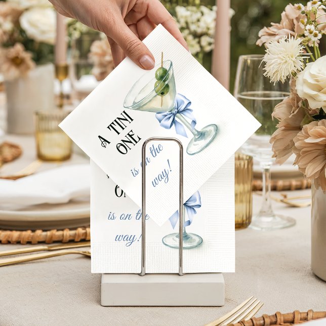 Retro A Tini One Martini Blue Bow Boy Baby Shower Napkin (Creator Uploaded)