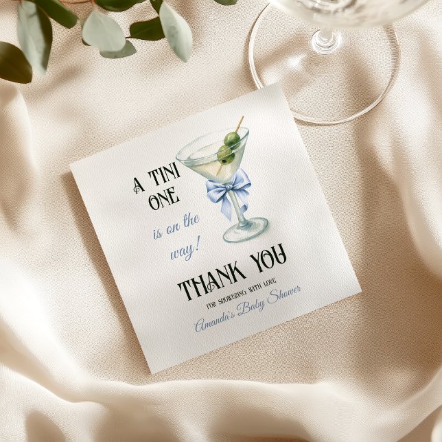 Retro A Tini One Martini Blue Bow Boy Baby Shower Napkin (Creator Uploaded)
