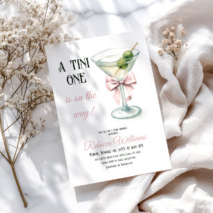 Retro A Tini One Martini Pink Bow Girl Baby Shower Invitation