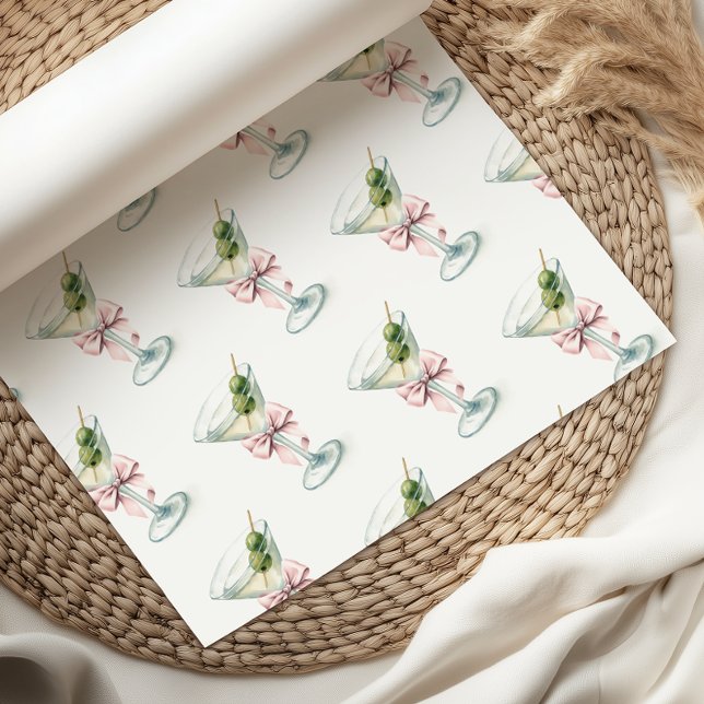Retro A Tini One Martini Pink Bow Girl Baby Shower Wrapping Paper (Creator Uploaded)