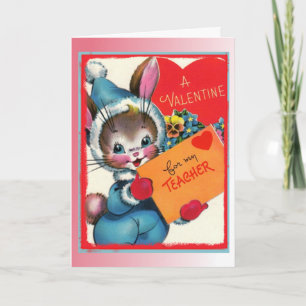 Retro "A Valentine for My Teacher" Greeting Card