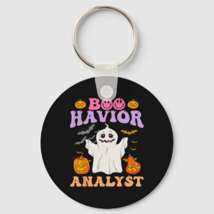 Retro Aba Therapist Bcba Halloween Ghost Boo Havio Key Ring