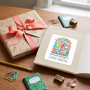 Retro abc this book belongs to kids bookplate square sticker
