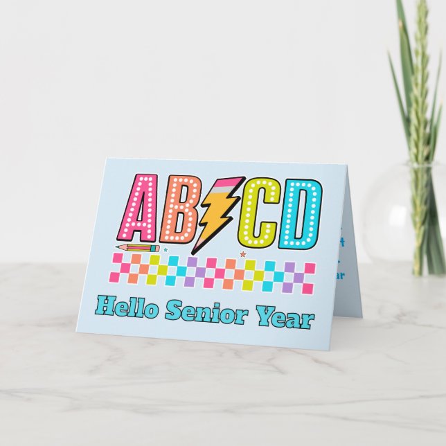 Retro ABCD Alphabet Lightning Bolt Back To School Card (Front)