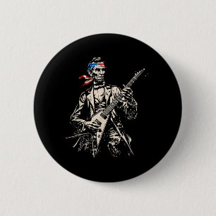 Retro Abraham Lincoln Playing Guitar Rock Roll 6 Cm Round Badge