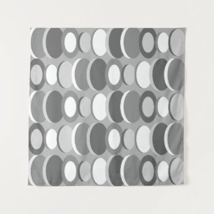 Retro Abstract Art Circles Grey Tapestry