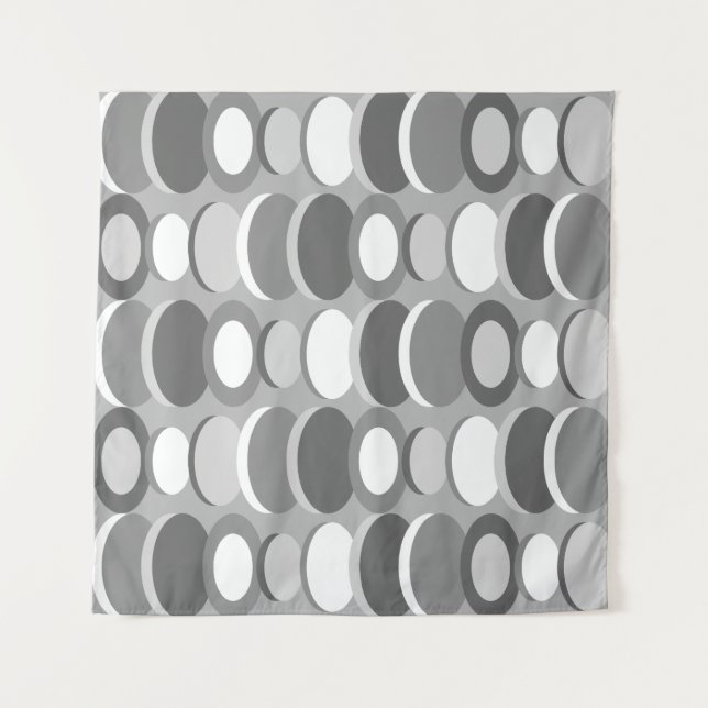Retro Abstract Art Circles Grey Tapestry (Front)
