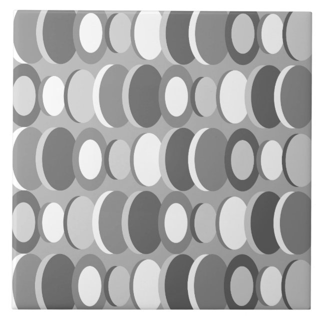 Retro Abstract Art Circles Grey Tile (Front)